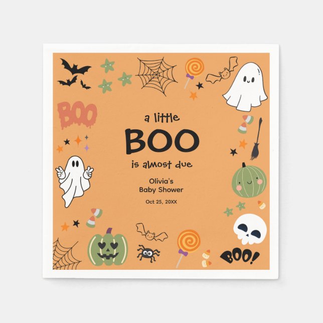 A Little Boo Cute Ghost Halloween Baby Shower Napkins (Front)
