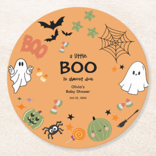 A Little Boo Cute Ghost Halloween Baby Shower Round Paper Coaster