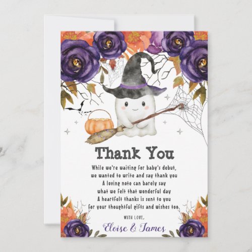 A Little Boo Cute Ghost Halloween Baby Shower  Thank You Card