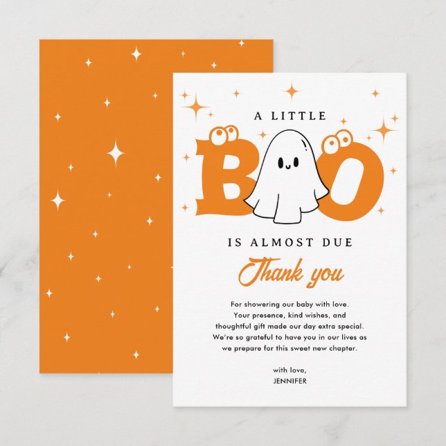 A Little Boo Cute Ghost Halloween Baby Shower Thank You Card (Front/Back)