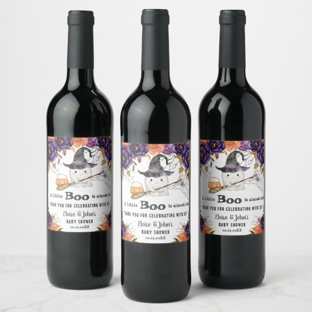 A Little Boo Cute Ghost Halloween Baby Shower Wine Label (Bottles)