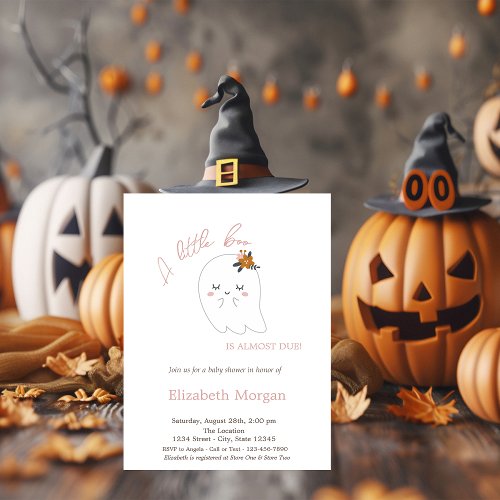 A Little Boo Cute Ghost Striped Halloween  Invitation