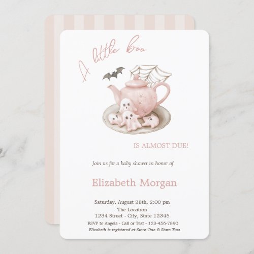 A Little Boo Cute Ghost Teapot Striped Halloween  Invitation