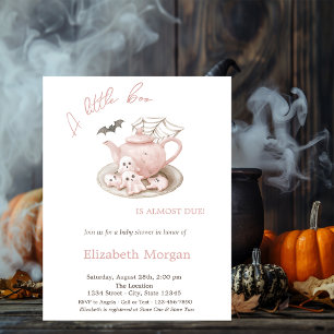 A Little Boo Cute Ghost Teapot Striped Halloween Invitation