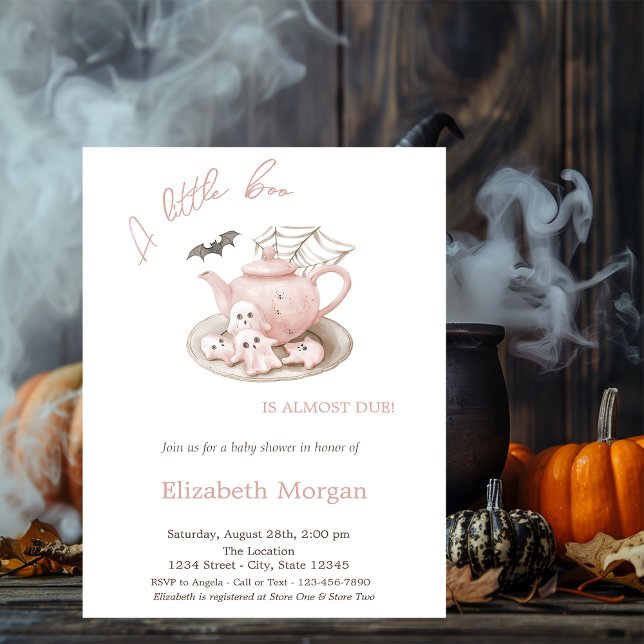 A Little Boo Cute Ghost Teapot Striped Halloween  Invitation (Creator Uploaded)