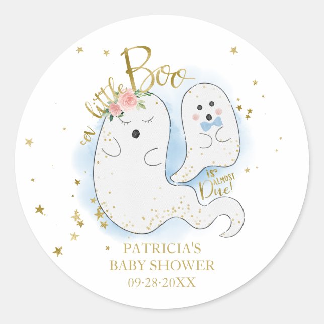A Little Boo Cute Halloween Boy Baby Shower Classic Round Sticker (Front)