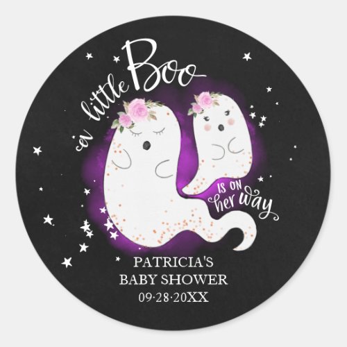 A Little Boo Cute Halloween Girl Baby Shower Class Classic Round Sticker
