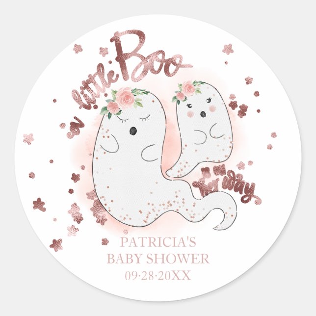 A Little Boo Cute Halloween Girl Baby Shower Class Classic Round Sticker (Front)