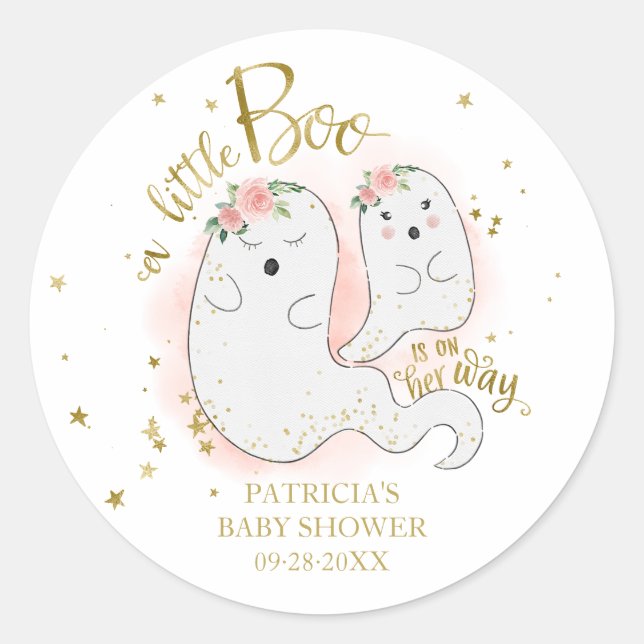 A Little Boo Cute Halloween Girl Baby Shower Classic Round Sticker (Front)
