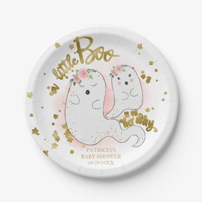 A Little Boo Cute Halloween Girl Baby Shower Paper Plates (Front)