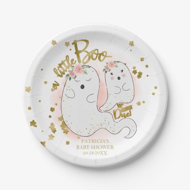 A Little Boo Cute Halloween Girl Baby Shower Paper Plates (Front)