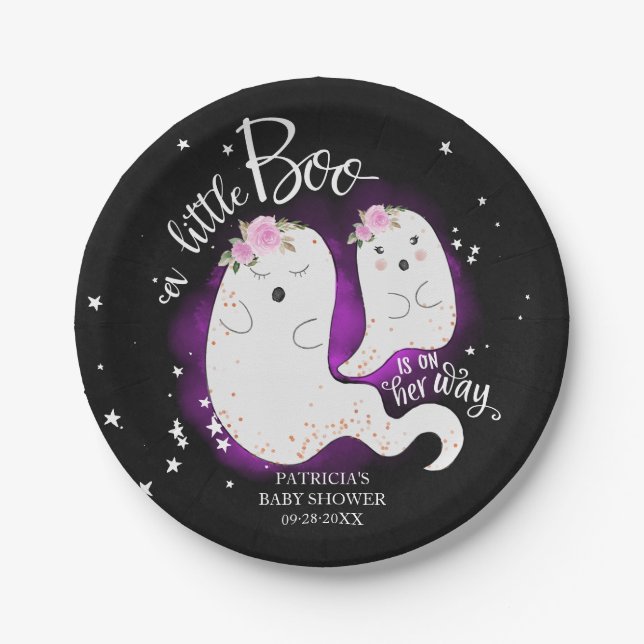 A Little Boo Cute Halloween Girl Baby Shower Paper Plates (Front)