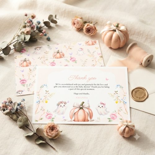 A Little Boo Cute Pink October Baby Shower Thank You Card