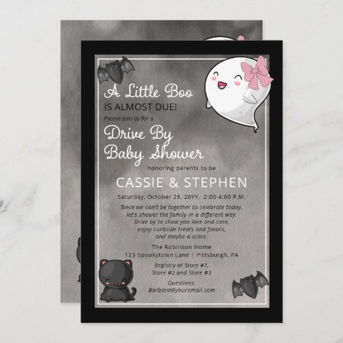 A Little Boo Ghost Girl Drive By Baby Shower Invitation