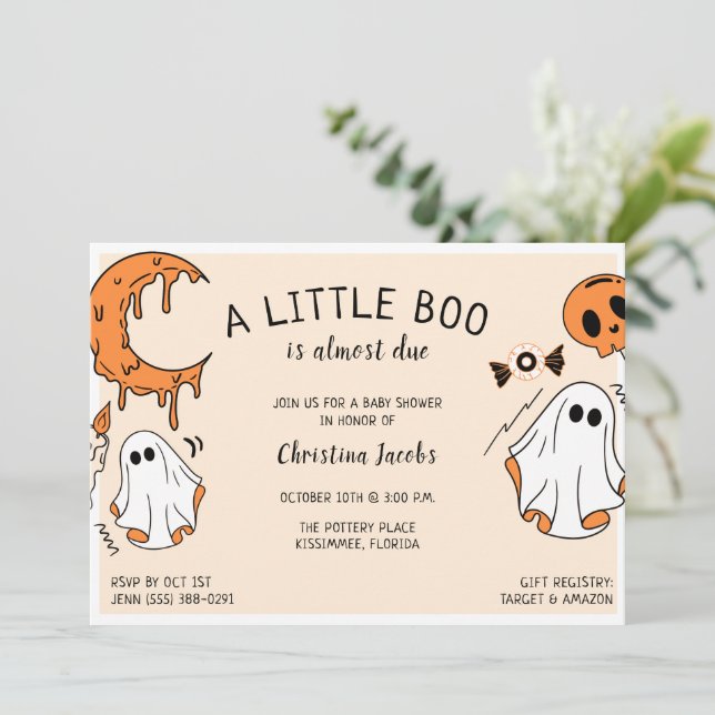 A Little Boo Ghost Halloween Baby Shower Invitation (Standing Front)