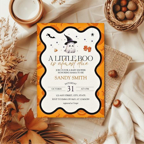 A little boo Ghost Halloween Fall Baby Shower Invitation