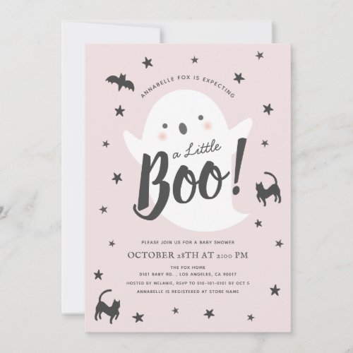 A Little Boo Ghost Halloween Pink Girl Baby Shower Invitation