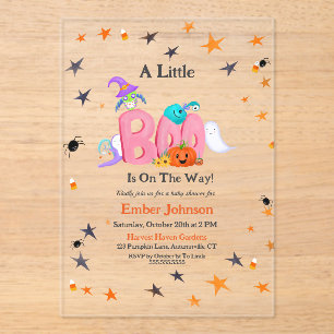 A Little Boo Ghost, Owl Halloween Baby Shower Acrylic Invitations