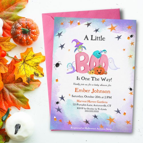 A Little Boo Ghost Owl Halloween Baby Shower Invitation