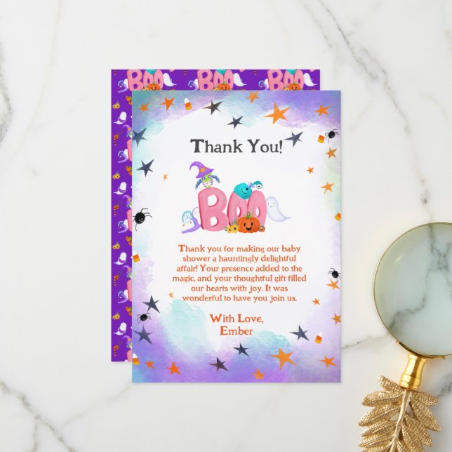 A Little Boo Ghost, Owl Halloween Baby Thank You (Front/Back In Situ)
