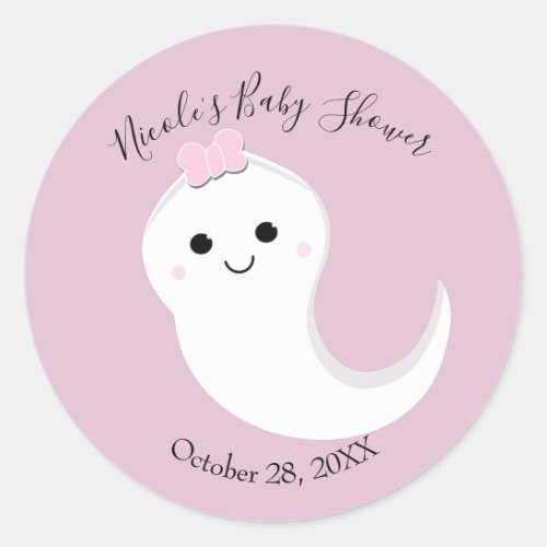 A Little Boo Ghost Pink Halloween Baby Shower   Classic Round Sticker