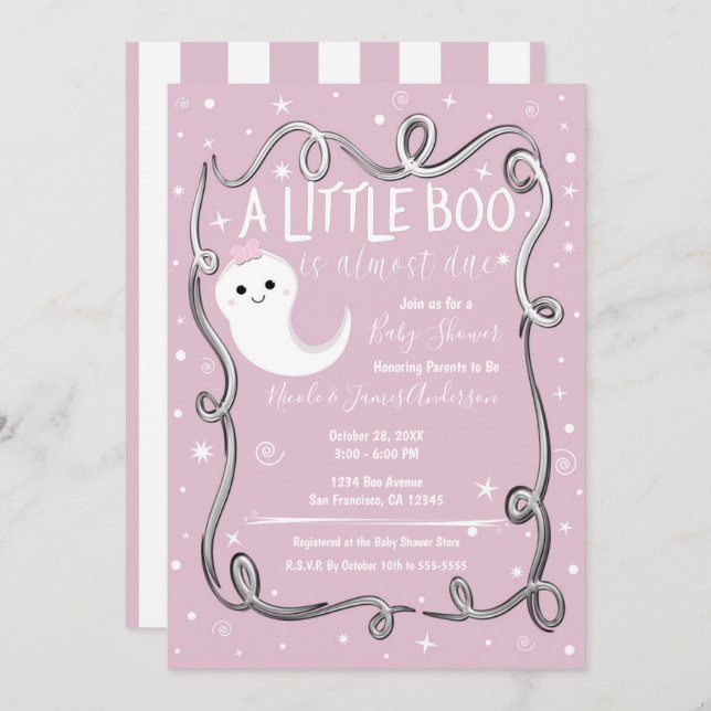 A Little Boo Ghost Pink Halloween Baby Shower   Invitation (Front/Back)
