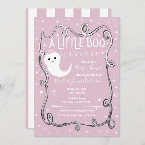 A Little Boo Ghost Pink Halloween Baby Shower   Invitation