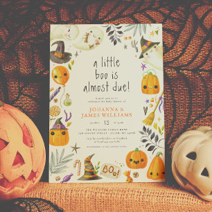 A Little Boo Ghost & Pumpkin Halloween Baby Shower Invitation
