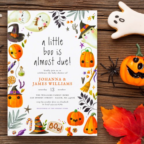 A Little Boo Ghost  Pumpkin Halloween Baby Shower Invitation