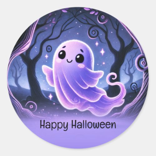 A Little Boo Ghost Purple Halloween Birthday Party Classic Round Sticker