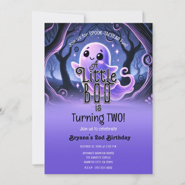 A Little Boo Ghost Purple Halloween Birthday Party Invitation (Front)