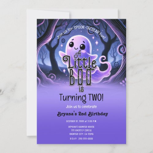 A Little Boo Ghost Purple Halloween Birthday Party Invitation