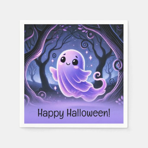 A Little Boo Ghost Purple Halloween Birthday Party Napkins
