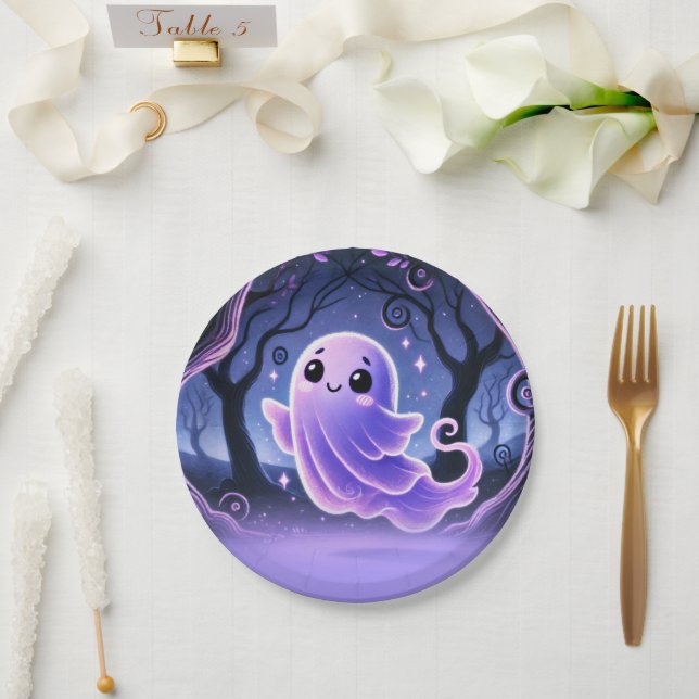 A Little Boo Ghost Purple Halloween Birthday Party Paper Plates (Wedding)
