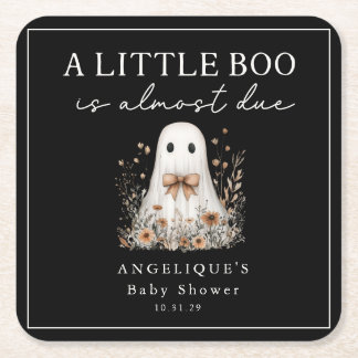 A Little Boo Ghost Wildflower Baby Shower  Square Paper Coaster