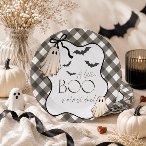 A Little Boo Gingham Halloween Baby Shower Paper Plates