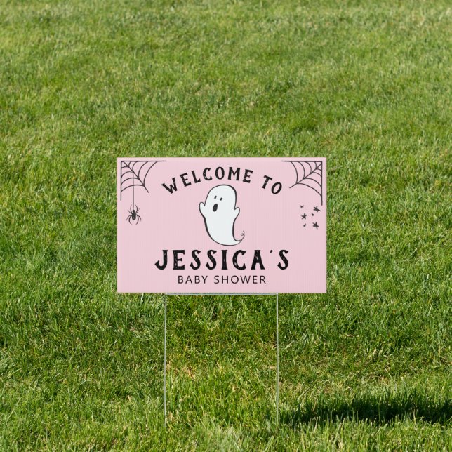 A Little Boo Girl Baby Shower Pink Sign (Insitu)