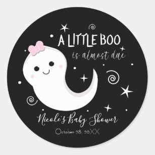 A Little Boo Girl Ghost Halloween Baby Shower     Classic Round Sticker