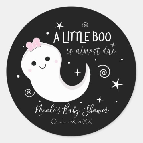 A Little Boo Girl Ghost Halloween Baby Shower     Classic Round Sticker