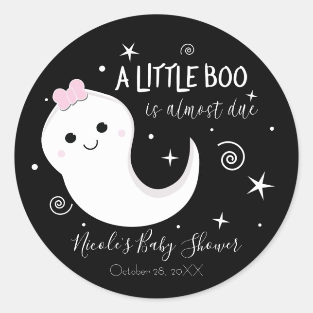 A Little Boo Girl Ghost Halloween Baby Shower     Classic Round Sticker (Front)