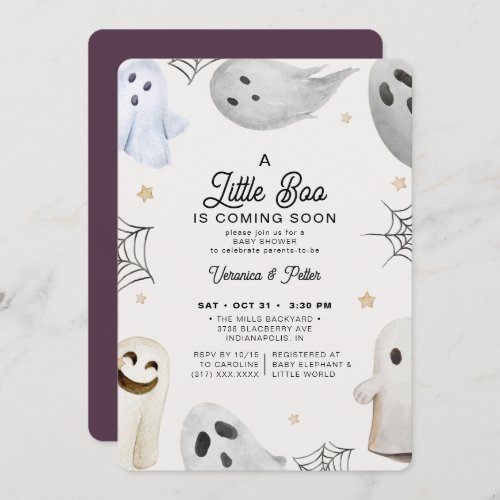 A Little Boo Girl Purple Halloween Baby Shower Invitation