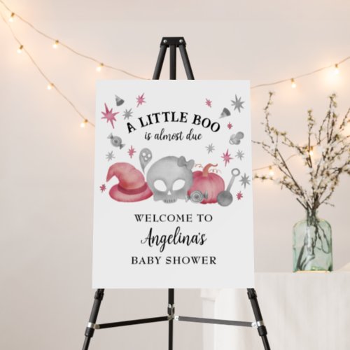 A Little Boo Gray Halloween Baby Shower Welcome Foam Board