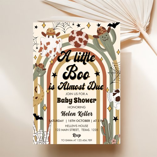 A Little Boo Groovy Cactus Halloween Baby Shower  Invitation