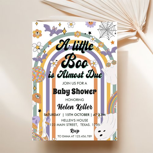 A Little Boo Groovy Rainbow Halloween Baby Shower Invitation