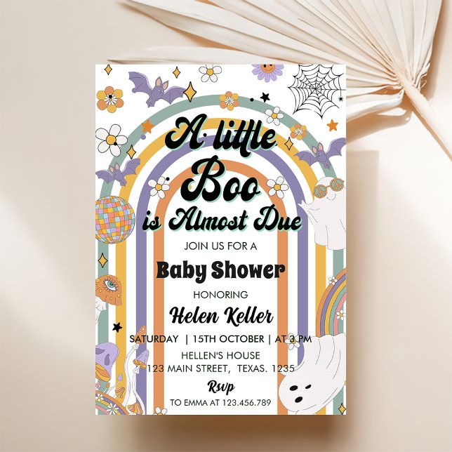 A Little Boo Groovy Rainbow Halloween Baby Shower Invitation (Creator Uploaded)
