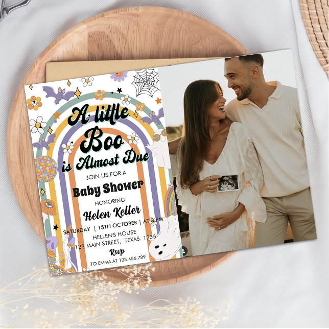 A Little Boo Groovy Rainbow Halloween Baby Shower Invitation (Creator Uploaded)
