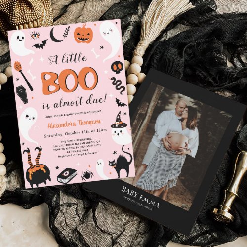 A little Boo Halloween Baby Girl Shower Invitation