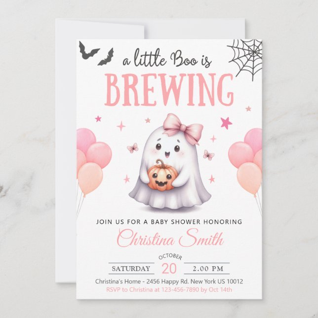 A Little Boo Halloween Baby Girl Shower Invitation (Front)