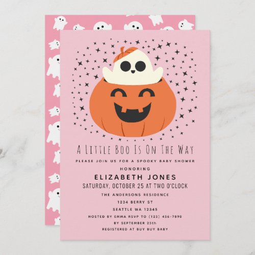 A Little Boo Halloween Baby Shower Girl Invitation