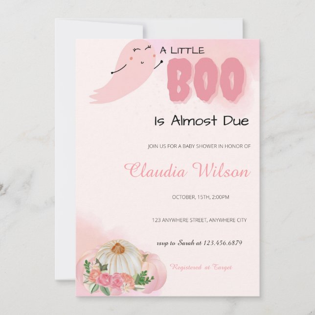 A Little Boo Halloween Baby Shower Invitation (Front)